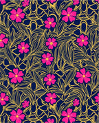 Vibrant Pink Floral Navy BackgroundRug Rug