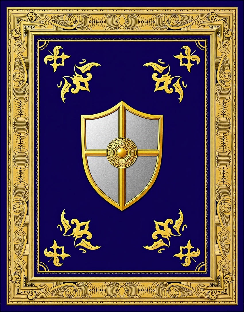 Royal Blue Golden Shield Emblem Rug