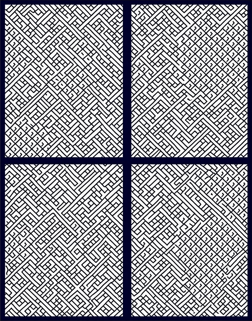 Modern White Black Interlocking Line Rug