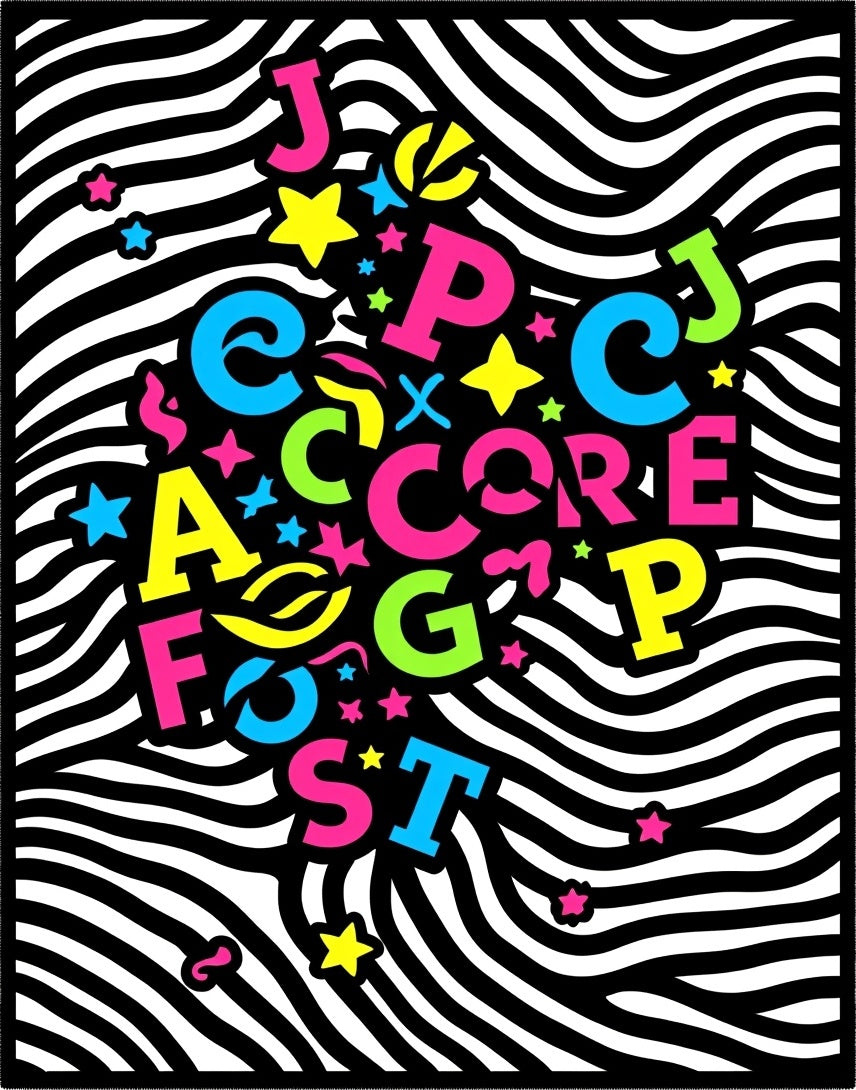 Neon Alphabet Stars Zebra Stripes Rug