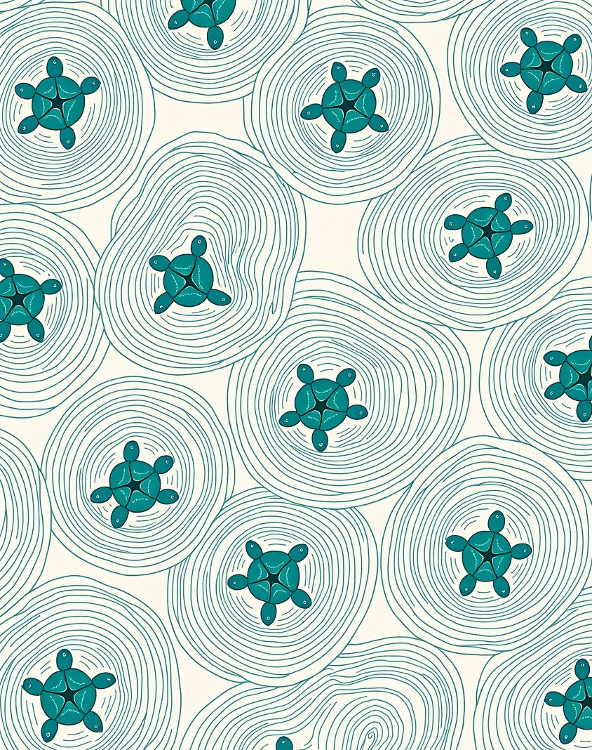 Teal Turtle Circles Line Artwork Rug