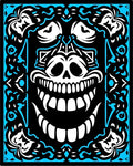 Electric Blue Skull Grinning Ornate Border Rug