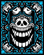 Electric Blue Skull Grinning Ornate Border Rug