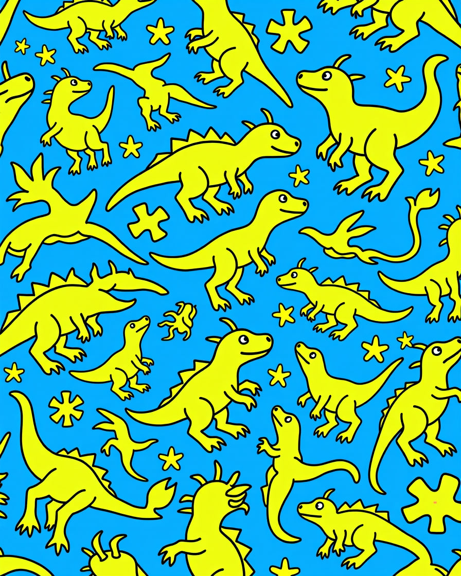 Yellow Dinosaur Cartoon Collection Rug
