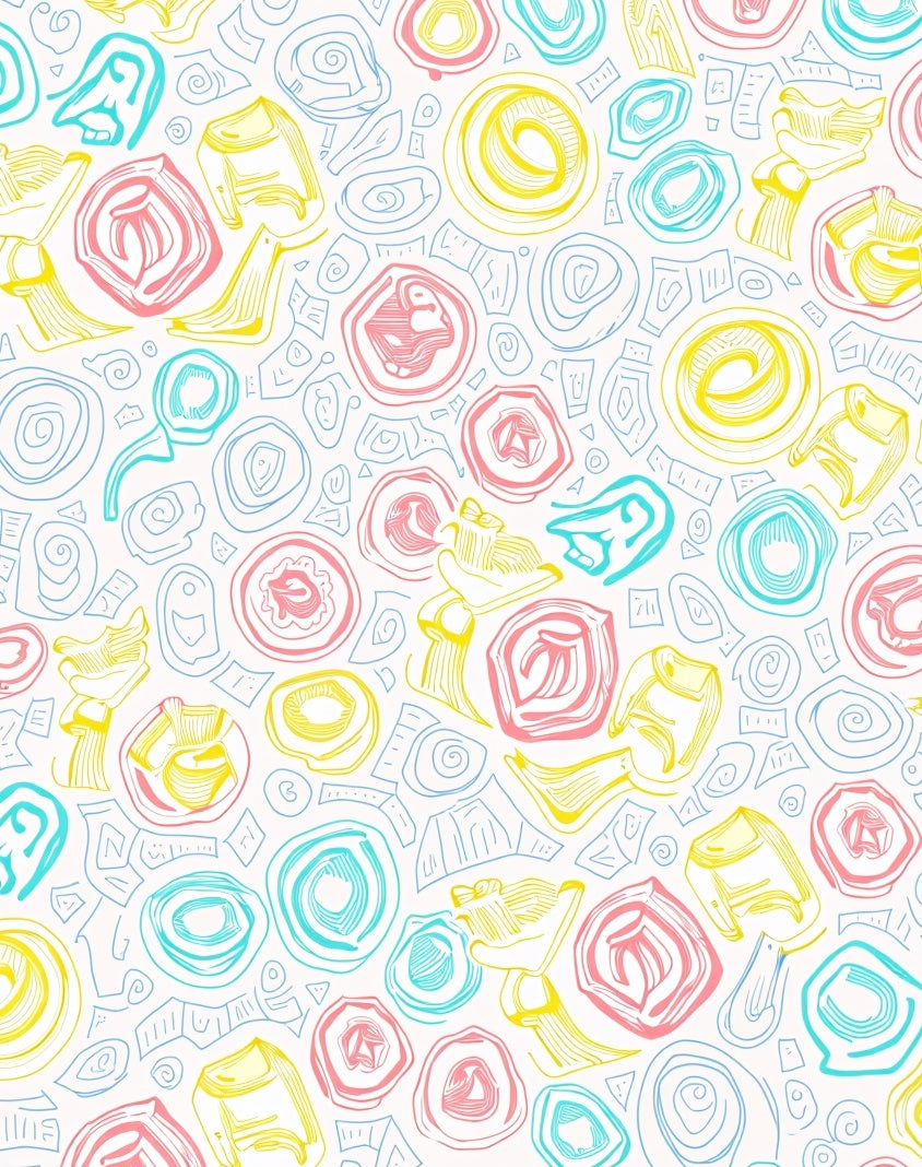 Whimsical Pink Blue Yellow Abstract Shapes Rug