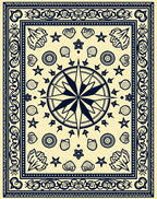 Navy Blue Nautical Star Seashell Scatter Rug