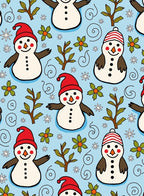 Whimsical Snowman Red Hat Floral Rug