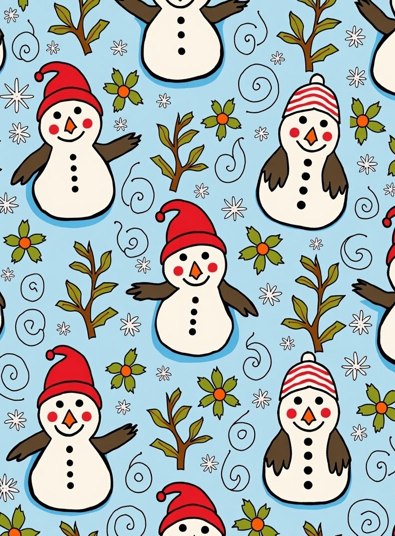 Whimsical Snowman Red Hat Floral Rug