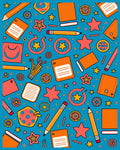 Blue Orange Star School Supplies Scene Rug
