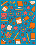 Blue Orange Star School Supplies Scene Rug