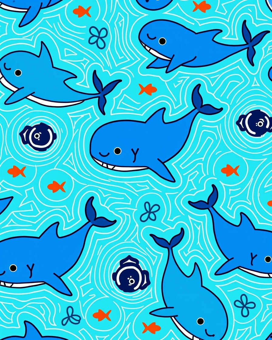 Blue Whales Under Ocean Waves Rug