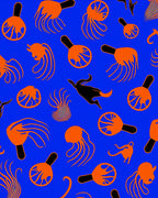 Vivid Blue Orange Jellyfish Creatures Rug