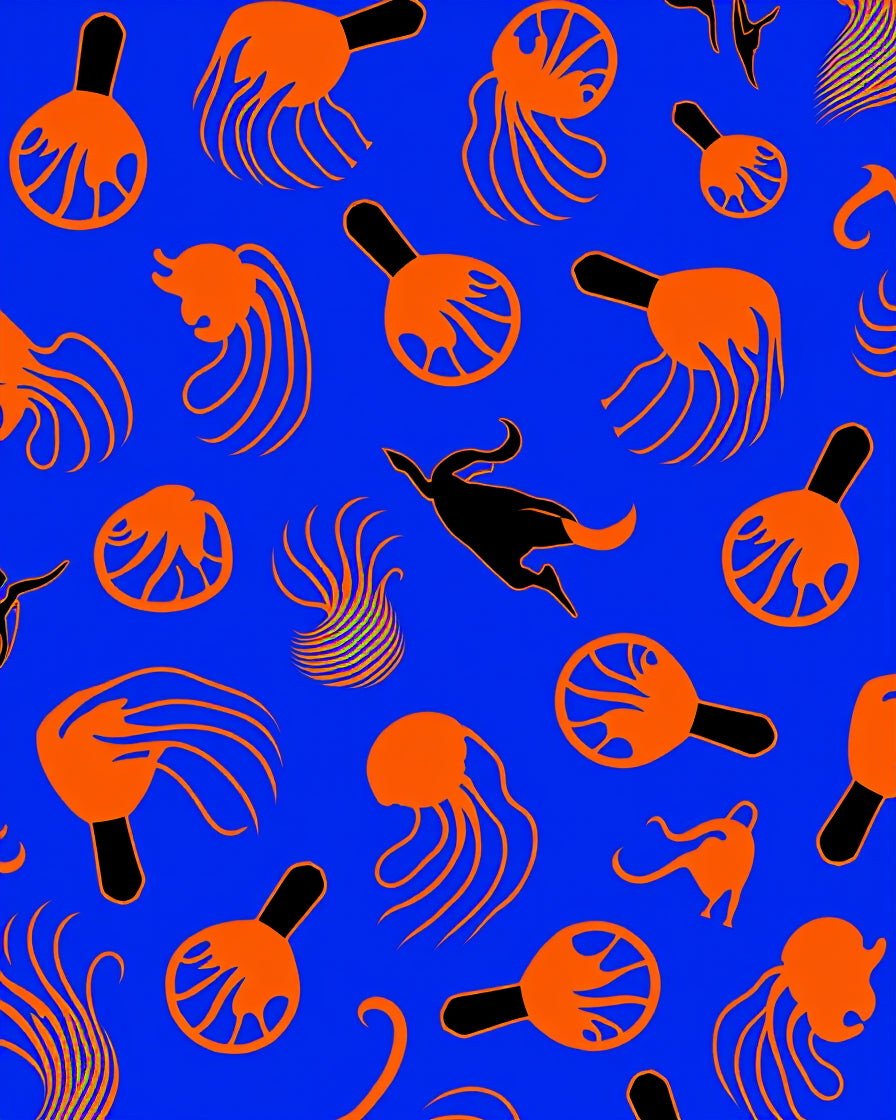 Vivid Blue Orange Jellyfish Creatures Rug