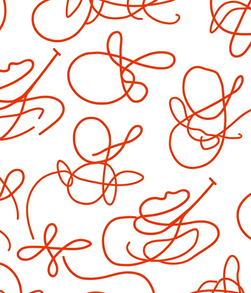 Red Abstract Continuous Line Swirls Rug