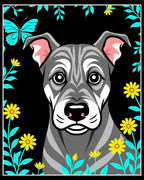 Gray Hound Butterflies Yellow Flowers Rug