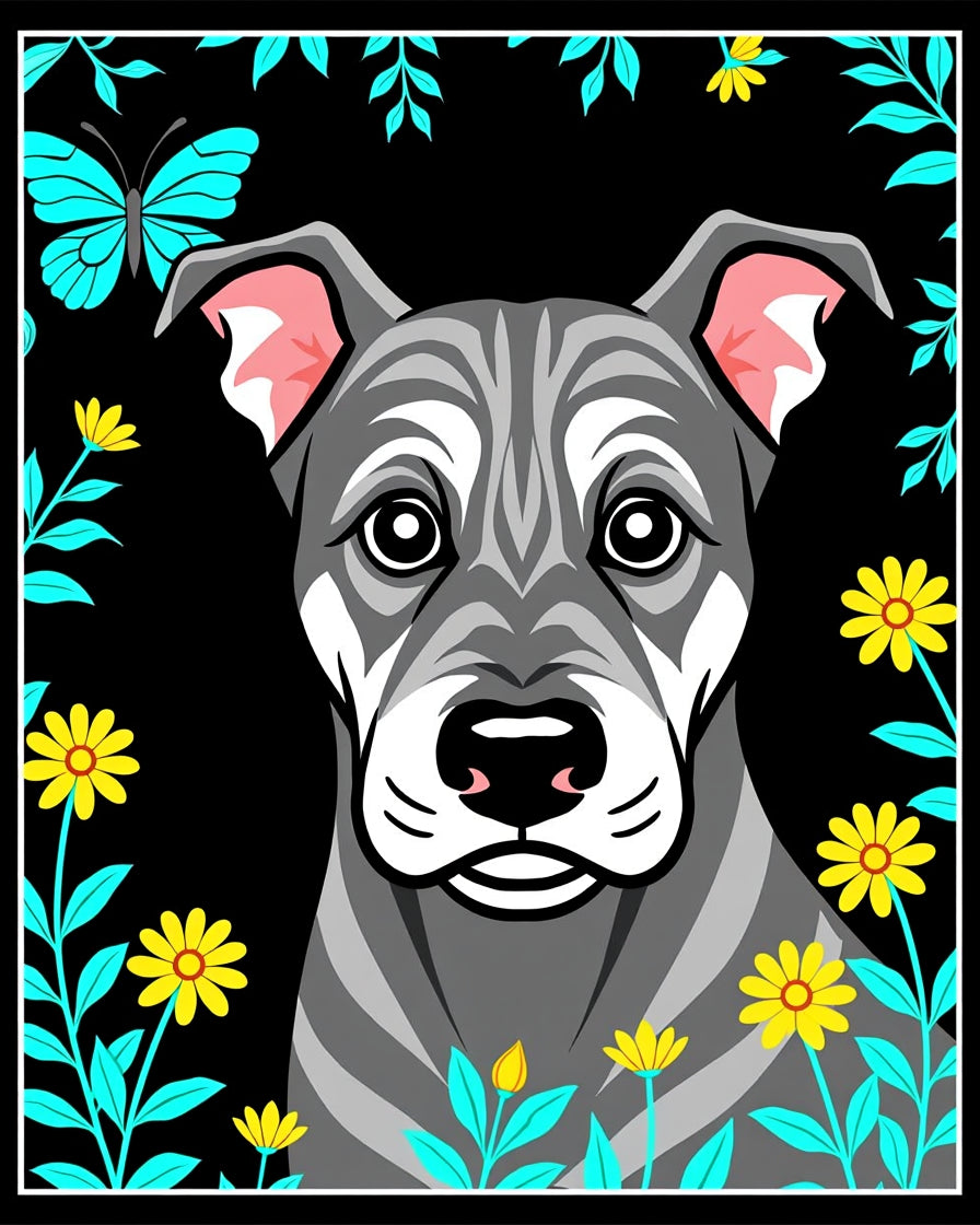 Gray Hound Butterflies Yellow Flowers Rug
