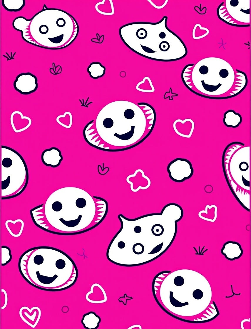 Pink Happy Faces Whimsical Shapes Rug
