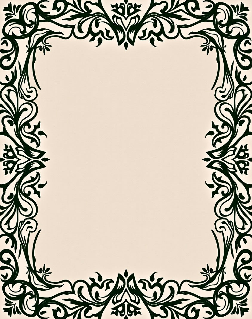 Dark Green Floral Scroll Border Rug