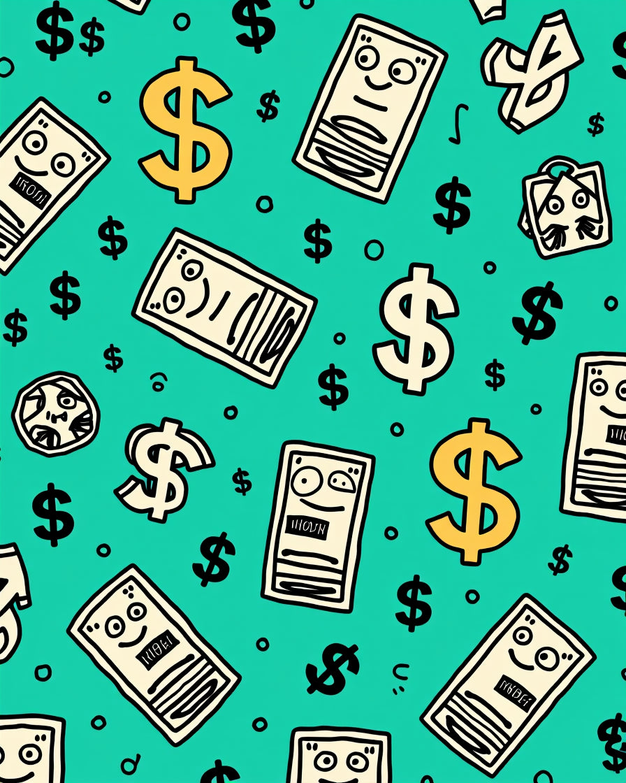 Cartoon Dollar Bills Turquoise Background Rug