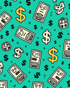 Cartoon Dollar Bills Turquoise Background Rug