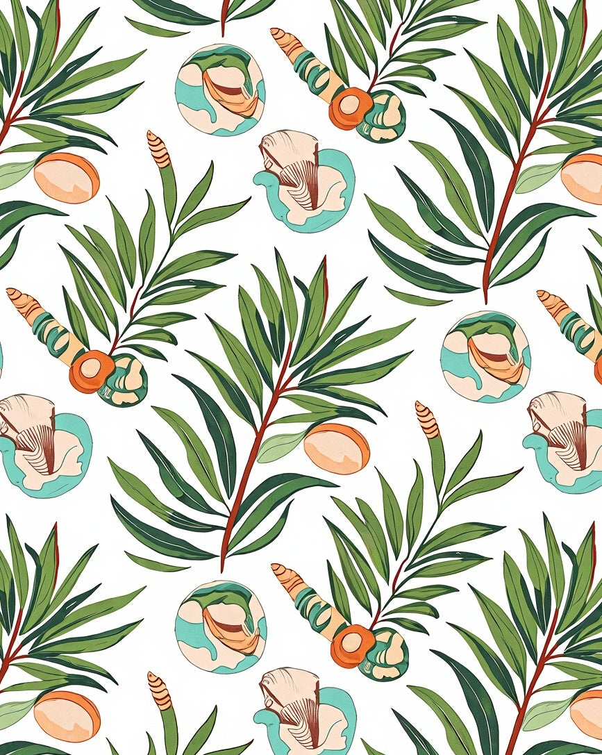 Emerald Green Tropical Foliage Shell Cluster Rug