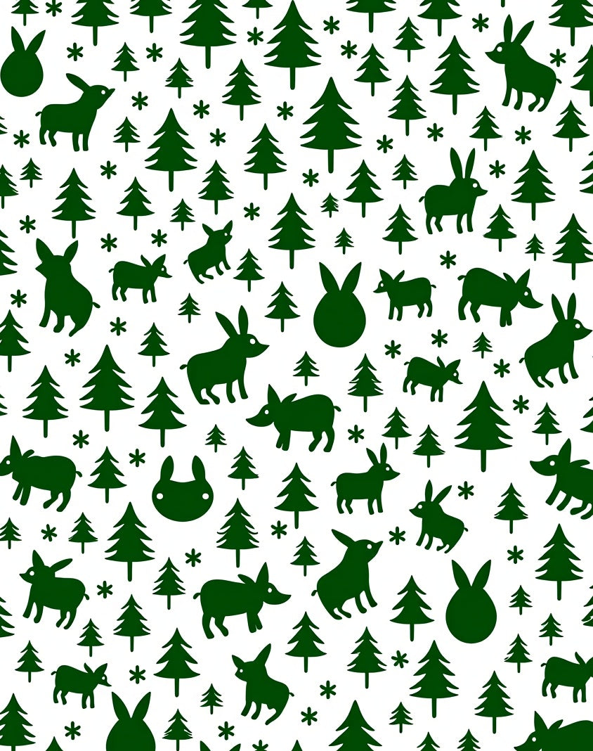 Green Forest Bunnies Christmas Trees Rug