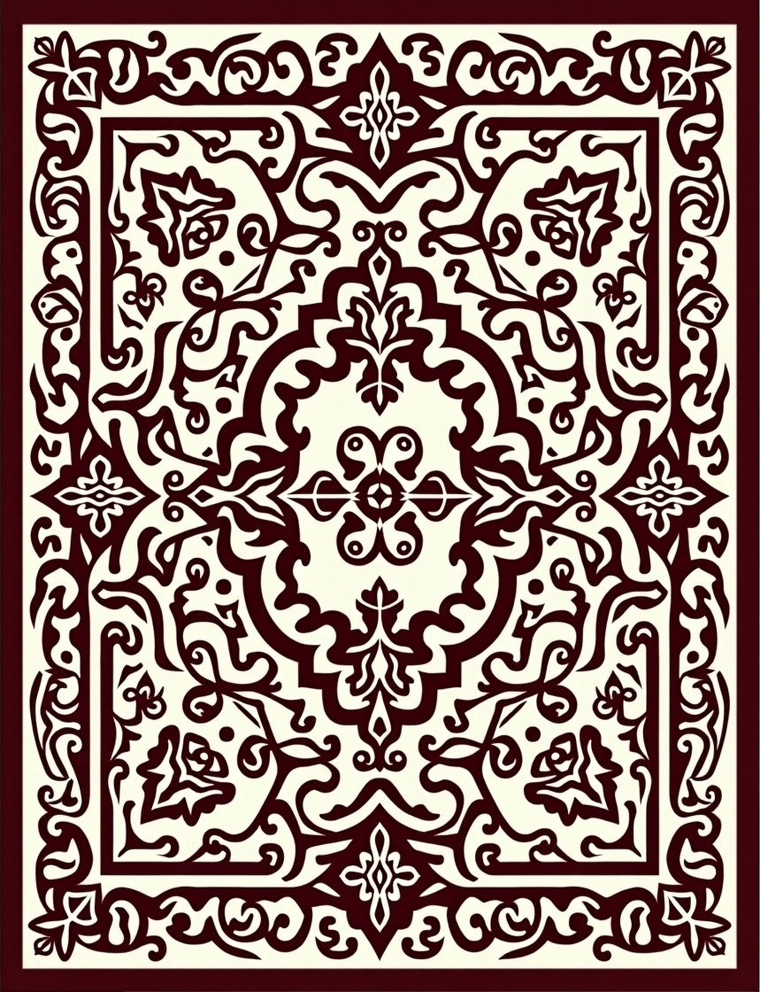 Ornate Crimson and Cream Medallion Rug