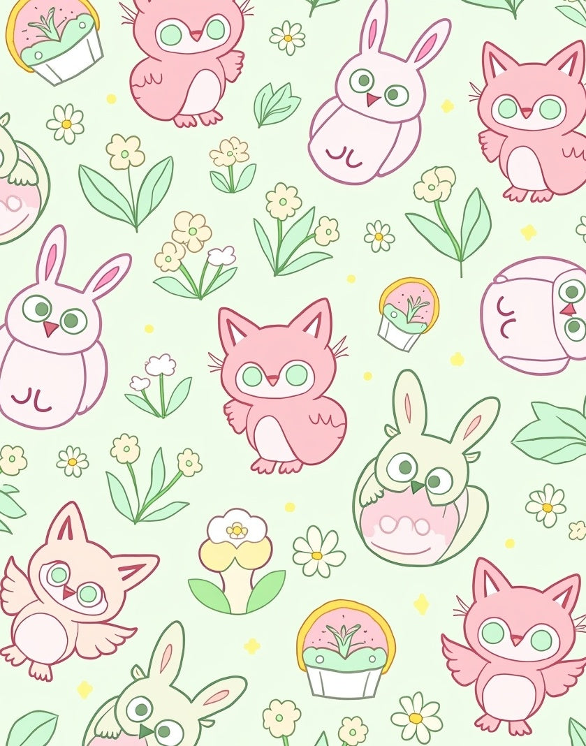Pink Cartoon Animals Easter Floral Rug