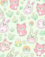 Pink Cartoon Animals Easter Floral Rug