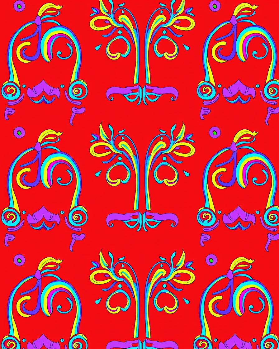 Vibrant Rainbow Scrollwork Flora Rug
