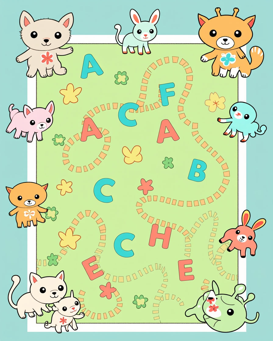 Cute Animals Alphabet Playful Rug