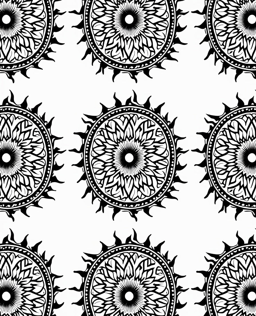 Black White Sunburst Mandala Rug