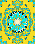 Vibrant Yellow Teal Floral Medallion Rug