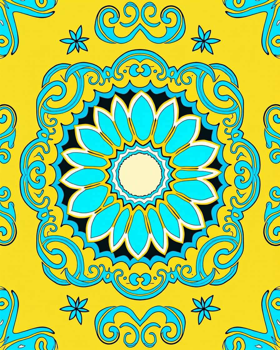 Vibrant Yellow Teal Floral Medallion Rug