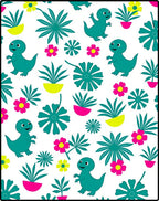 Playful Teal Dinosaur Floral Jungle Rug