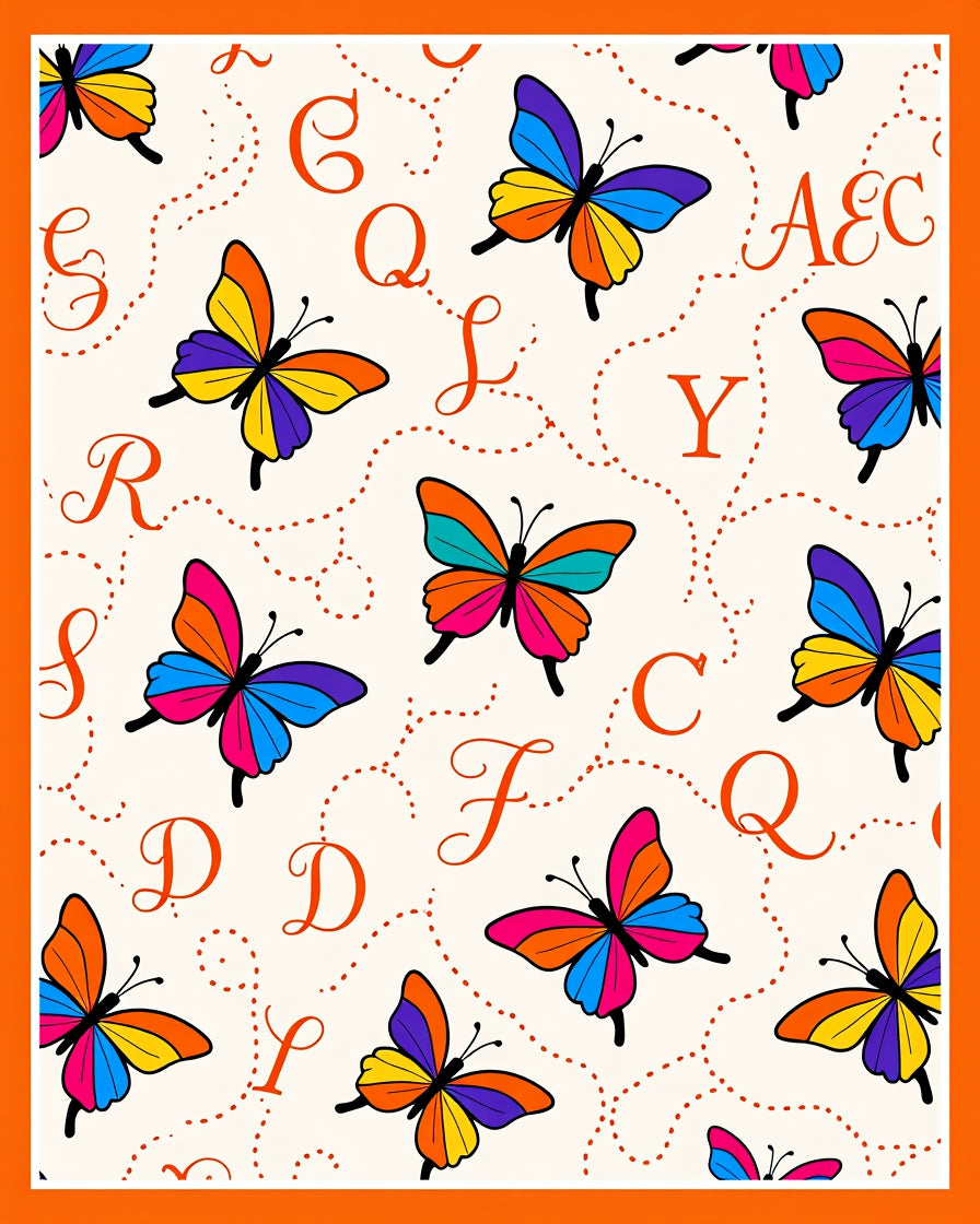 Colorful Butterflies Alphabet Cream Rug