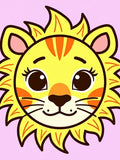 Cute Yellow Lion Face Pink Background Rug