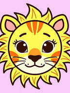 Cute Yellow Lion Face Pink Background Rug