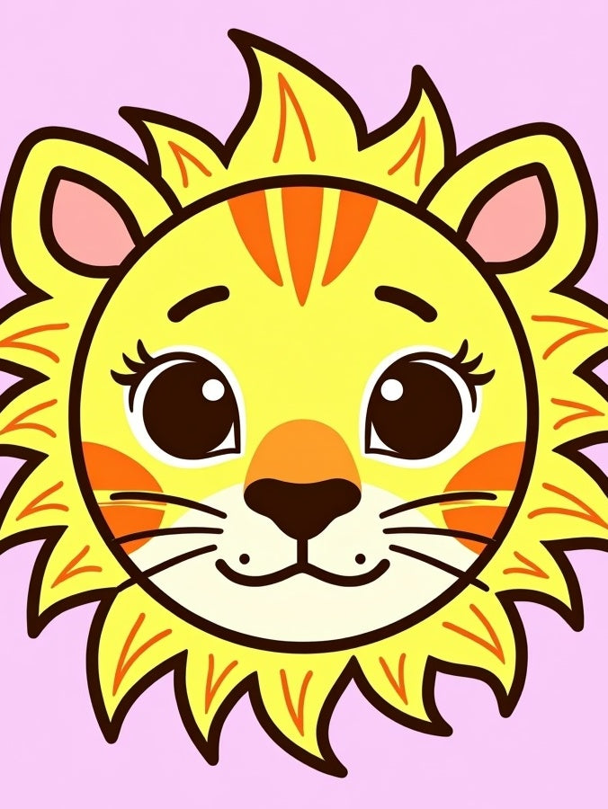 Cute Yellow Lion Face Pink Background Rug