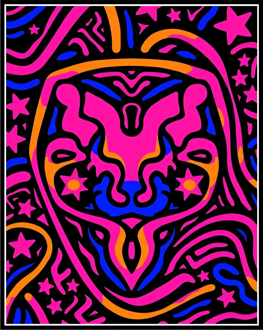 Vibrant Pink Blue Orange Starburst Swirl Rug