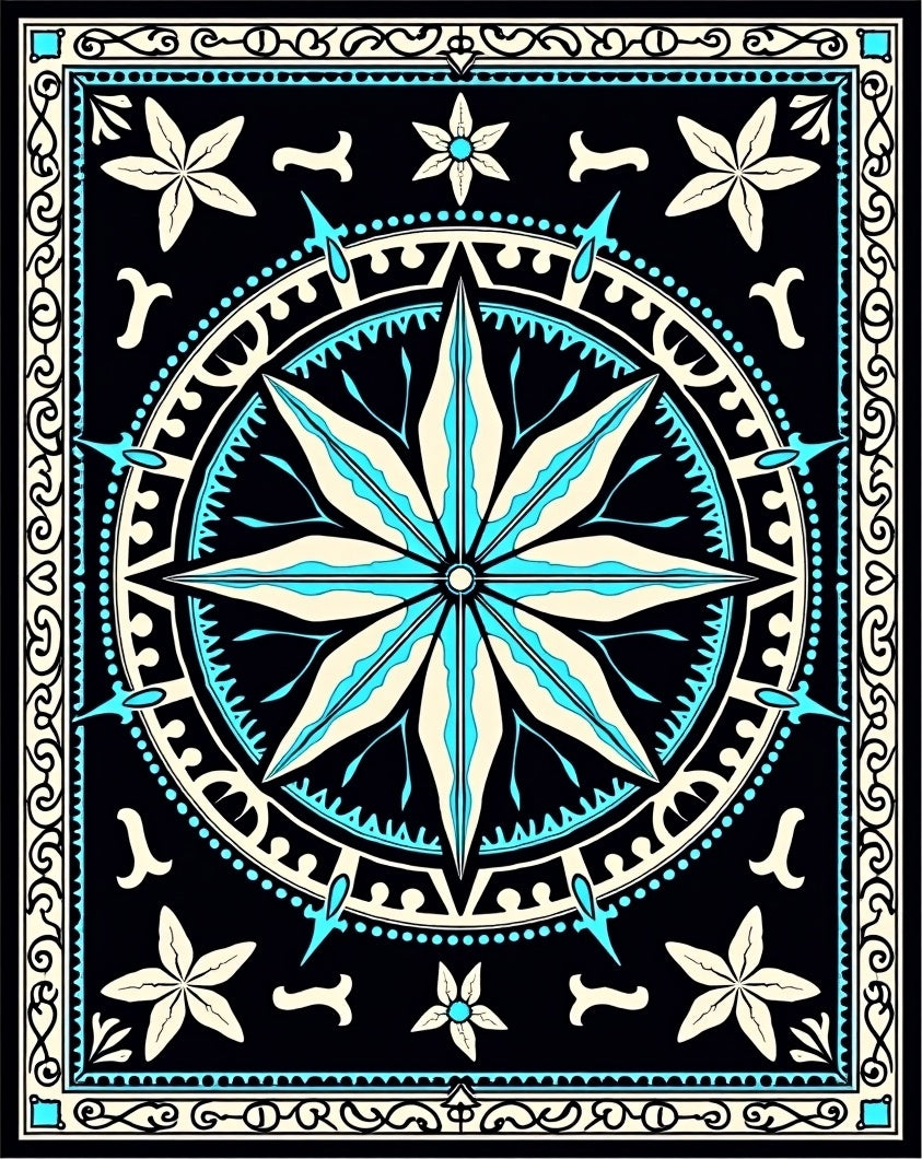 Nautical Black Aqua Starburst Rug