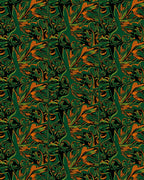 Jungle Emerald Orange Swirl Motif Rug