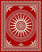 Crimson Sunburst Bordered Medallion Rug