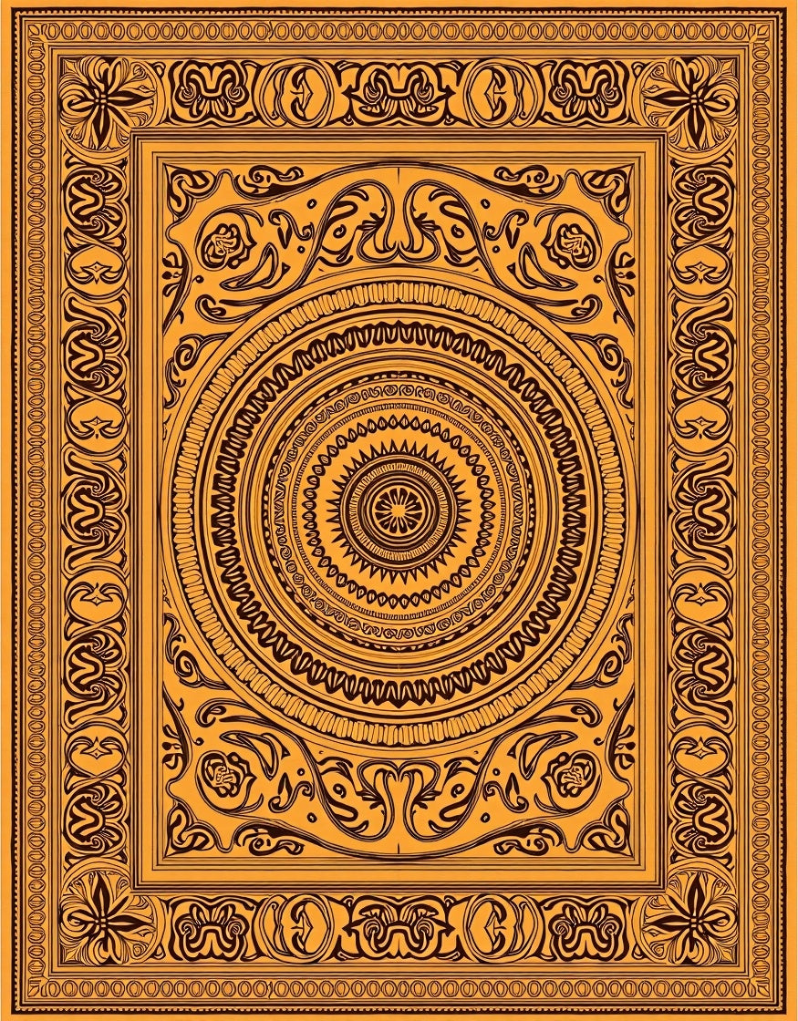 Golden Orange Intricate Mandala Medallion Rug