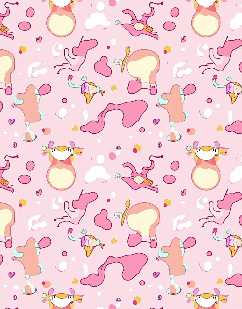 Whimsical Pink Cartoon Character Collage Rug