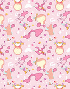 Whimsical Pink Cartoon Character Collage Rug