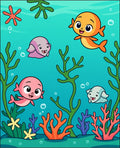 Cute Ocean Friends Coral Reef Scene Rug
