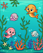 Cute Ocean Friends Coral Reef Scene Rug