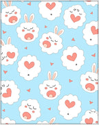 Kawaii White Bunny Clouds Pink Hearts Rug