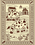 Brown Cow Farmhouse Landscape Scenic Rug